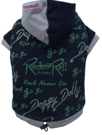 Толстовка с капюшоном "Rock& Roll" зеленая для мопсов и французских бульдогов(SM, LM)