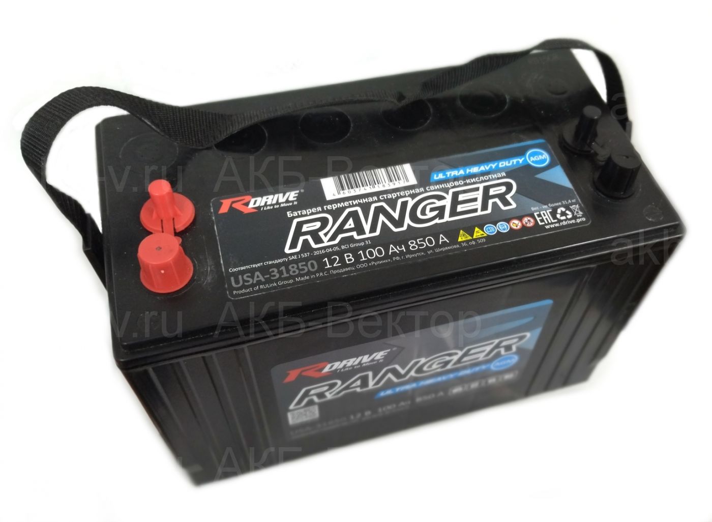 RDrive Ranger - AGM 100Ач 850А USA-31850 (BCI31 AGM) (21г) .