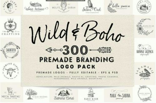 [Creative market] Набор из 300 логотипов / Wild and Boho Premade logo Bundle (Corvus Attic)
