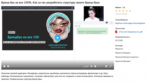 Вебинар 'Бренд-бук на все 100%. Как за час разработать структуру своего бренд-бука' (Александра Веретено)