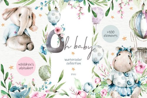 [CreativeMarket] Oh baby. Watercolor collection (60secondsArt)