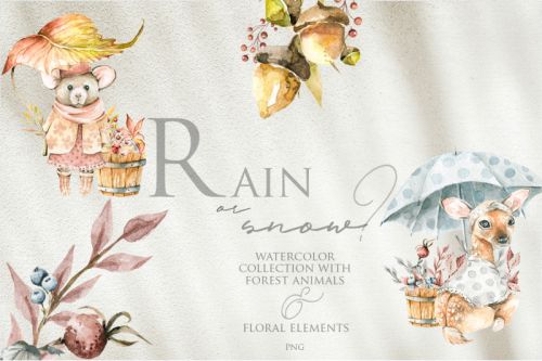 [CrativeMarket] Rain or snow. Watercolor set (60secondsArt)