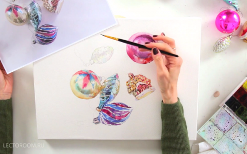 Елочные игрушки акварелью (Ольга Москалева)