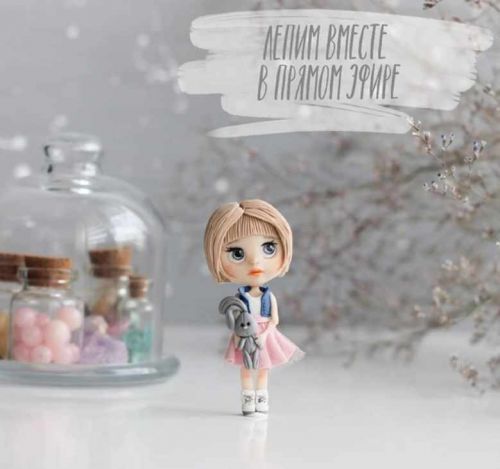 Запись прямого эфира по лепке девочки - брошки с большими глазами (Саша Вихарева)