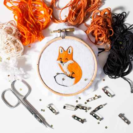 Вышивка гладью брошка Лиса (Надя Шивик)