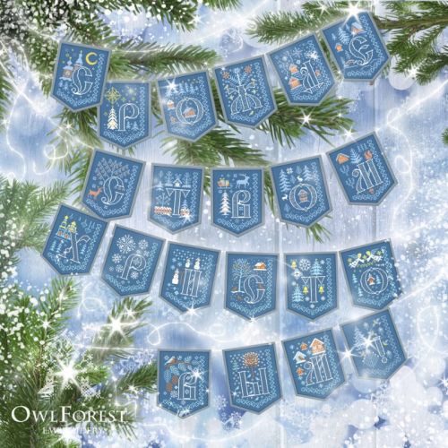 Схема для вышивания флажков «С Рождеством Христовым!» [Owlforest Embroidery]
