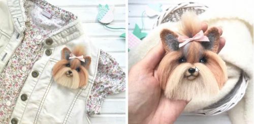 Детская брошь йоркширский терьер в технике сухого валяния (Екатерина Сосина)