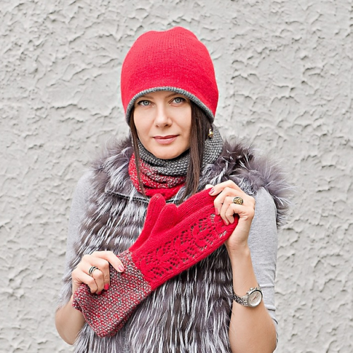 Вязаные варежки, шапка, снуд Fish mittens, hat and scarf (Lana Bakaeva)