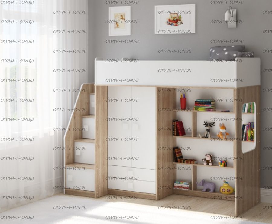 Кровать-чердак Легенда A604.3, два варианта цвета