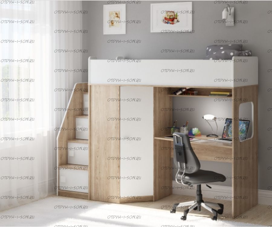 Кровать-чердак Легенда B604.3, два варианта цвета