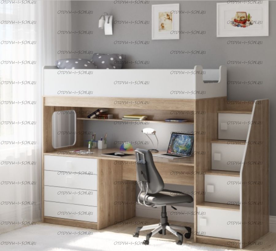 Кровать-чердак Легенда C605.3, два варианта цвета