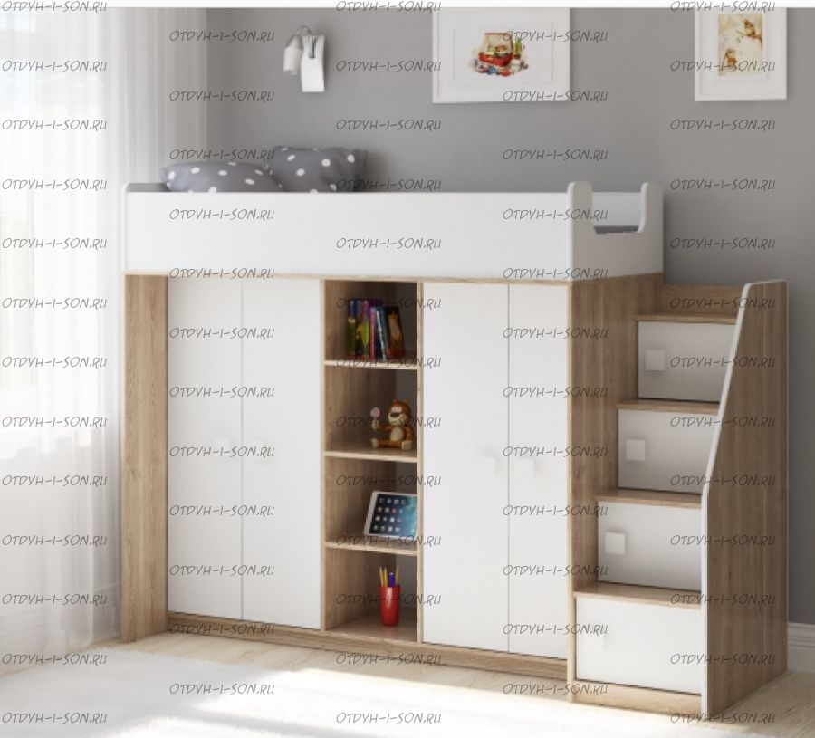 Кровать-чердак Легенда E602.3, два варианта цвета