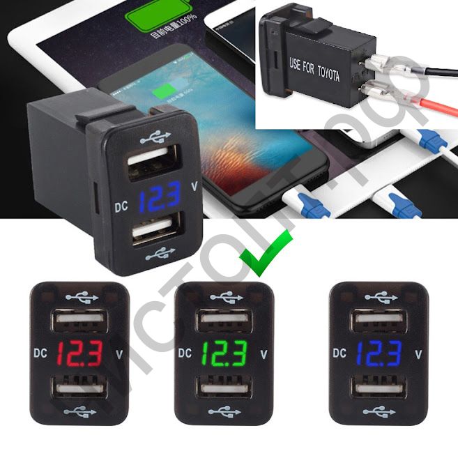 Разветвитель авто встраиваемый TS-CAU47 Зеленый (2 USB 2,1А ,дисплей ,вольтметр)