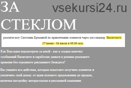 «За стеклом»: привлечение клиентов через мессенджер Вконтакте (Светлана Еремина)