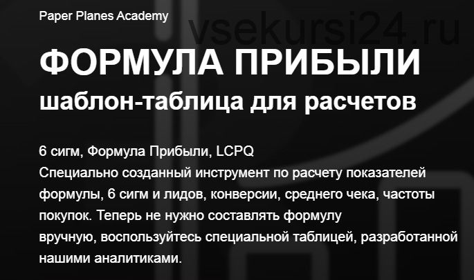 [Academy Paper Planes] Формула прибыли. Таблица для расчётов (Илья Балахнин)