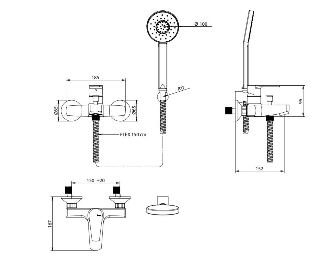 Смеситель для душа Bongio PI7 07526/DPR схема 2