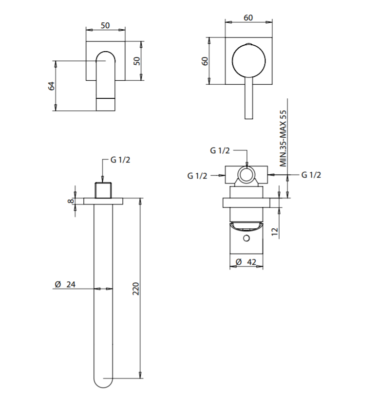 Смеситель для раковины Bongio T SQUARE 52538/22PR схема 2