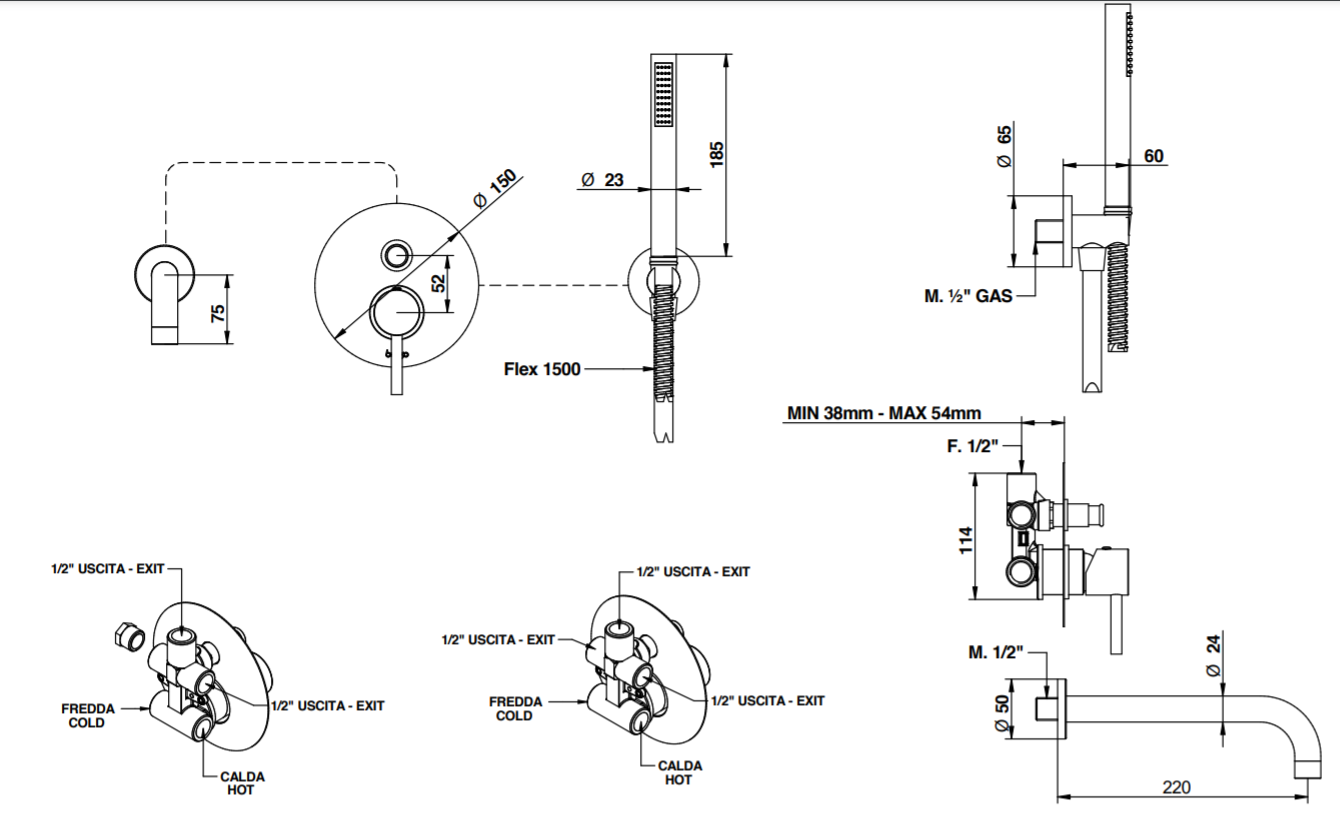 Смеситель для ванны Bongio T MIX / T LEVA LATERALE 32530/DPR схема 2