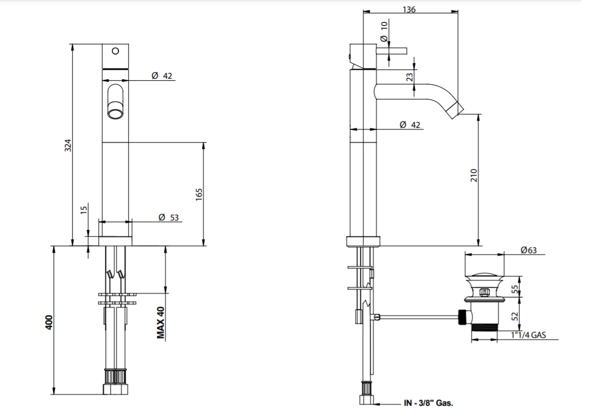 Смеситель для раковины Bongio T MIX / T LEVA LATERALE 32532/PR схема 2