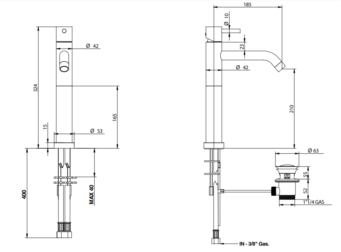 Смеситель для раковины Bongio T MIX / T LEVA LATERALE 32520/PR схема 2