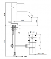 Смеситель для раковины Bongio T MIX / T LEVA LATERALE 32521/PR схема 2