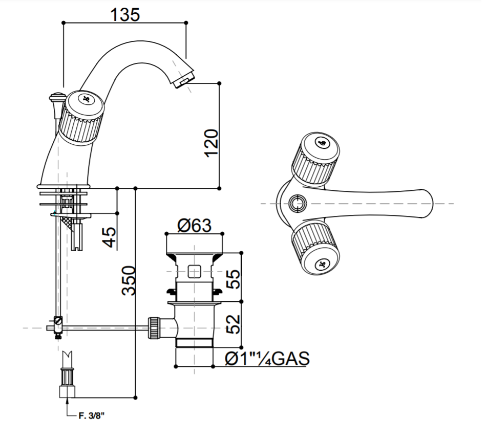 Смеситель для раковины Bongio CRISTALLO 04521 схема 2