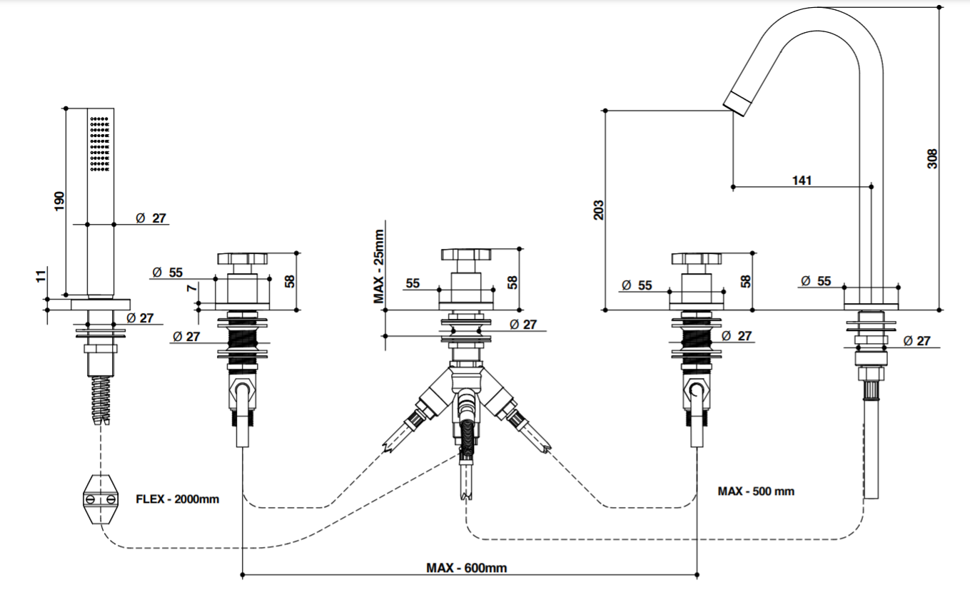 Смеситель для ванны Bongio ALCOR 42431/D схема 2