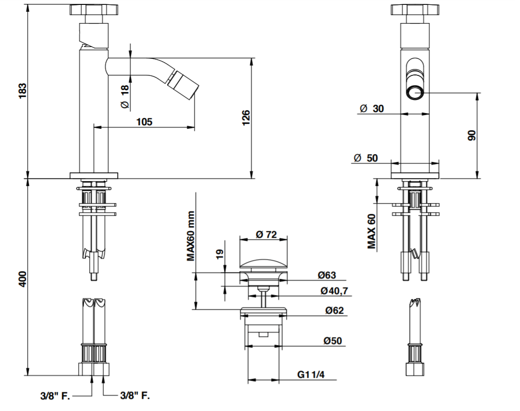 Смеситель для раковины Bongio ALCOR 42322 схема 2