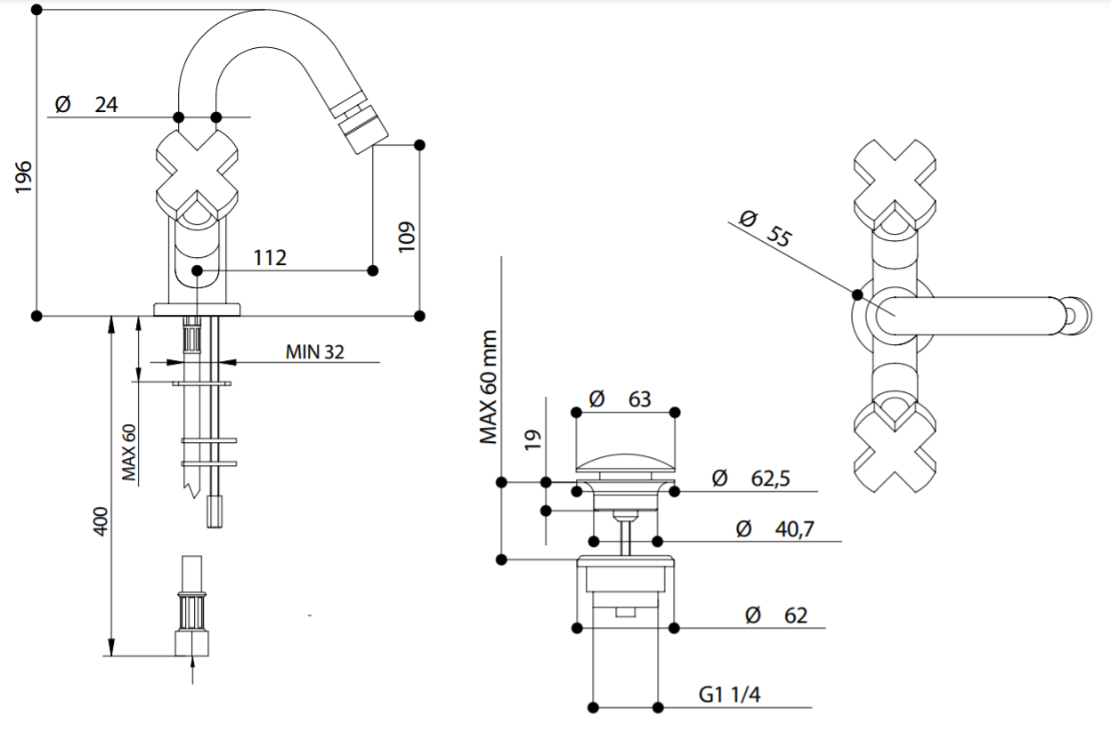 Смеситель для раковины Bongio ALCOR 42422 схема 2