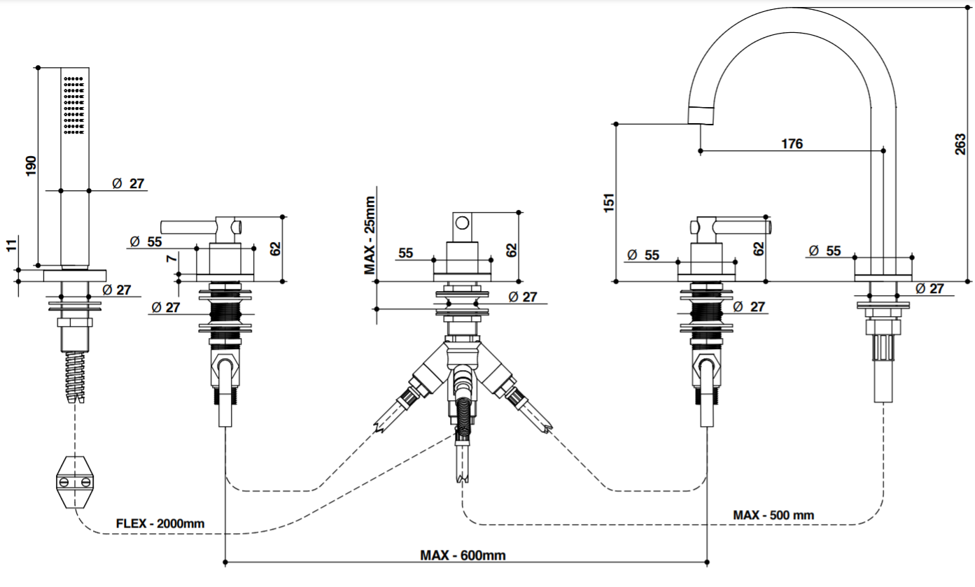 Смеситель для ванны Bongio T CROSS/T LEVER 31431/D схема 2