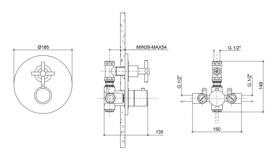 Термостат для душа Bongio T CROSS/T LEVER 30544 ФОТО