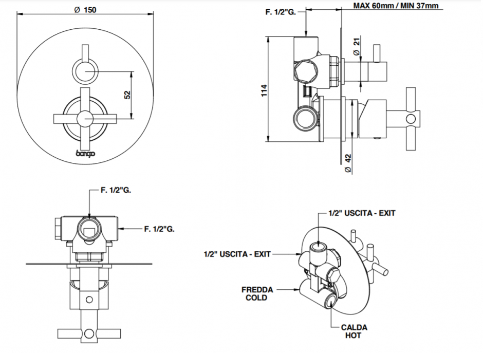 Вентильный смеситель для душа Bongio T CROSS/T LEVER 30319 ФОТО