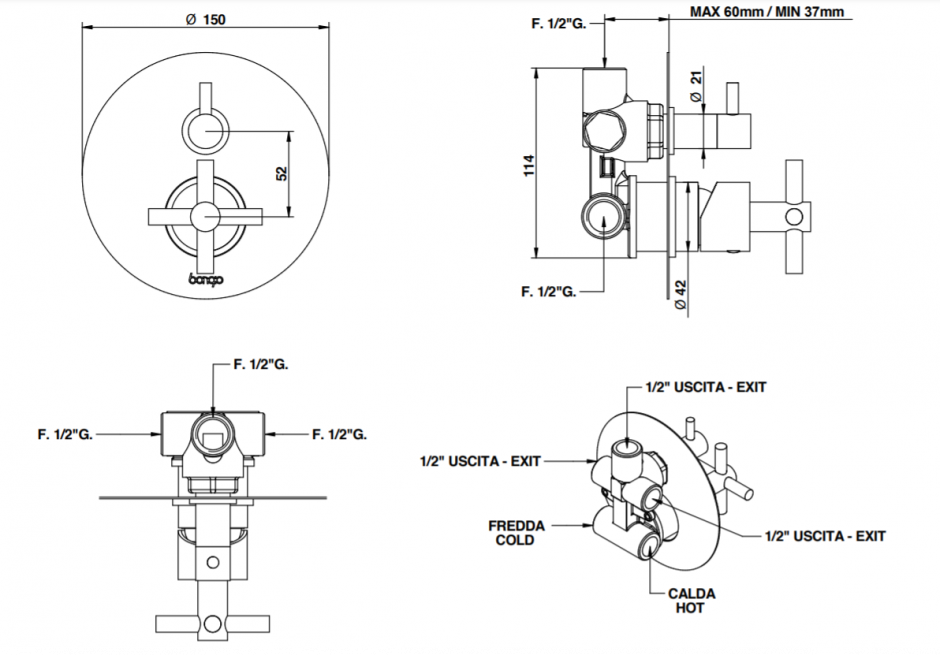 Смеситель рычажный для душа Bongio T CROSS/T LEVER 30319/3 ФОТО