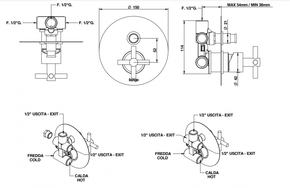 Встраиваемый смеситель для ванны/душа Bongio T CROSS/T LEVER 30329 ФОТО