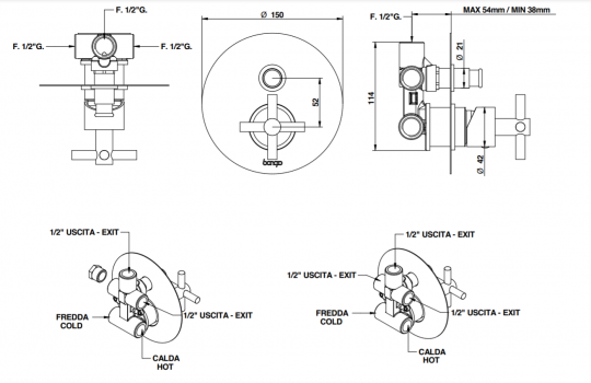 Встраиваемый смеситель для ванны/душа Bongio T CROSS/T LEVER 30329 ФОТО