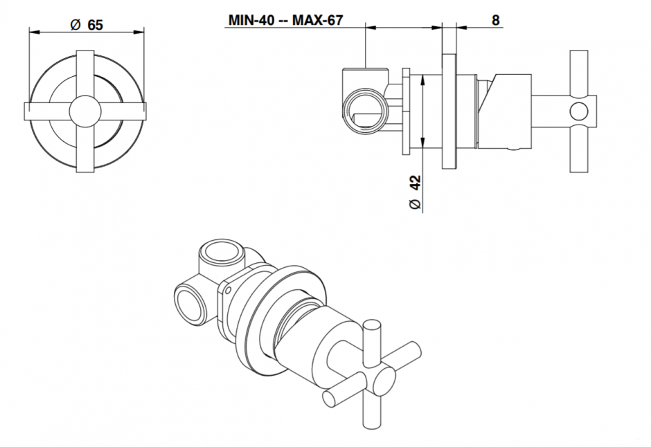 Смеситель для душа Bongio T CROSS/T LEVER 30324/RP ФОТО