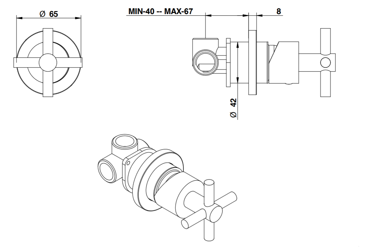 Смеситель для душа Bongio T CROSS/T LEVER 30324/RP схема 2