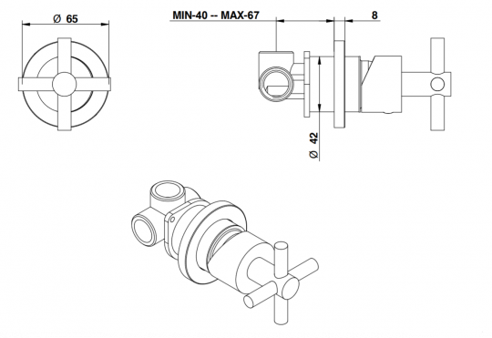 Смеситель для душа Bongio T CROSS/T LEVER 30324/RP ФОТО