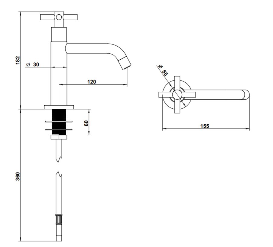 Смеситель для раковины Bongio T CROSS/T LEVER 30499 схема 2