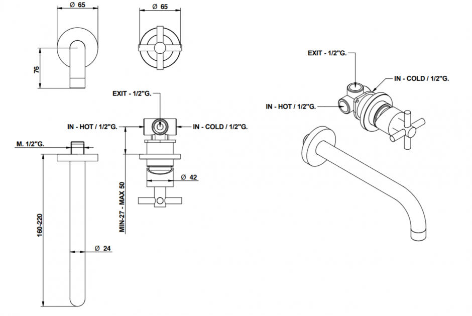 Смеситель для раковины Bongio T CROSS/T LEVER 30338/16 ФОТО