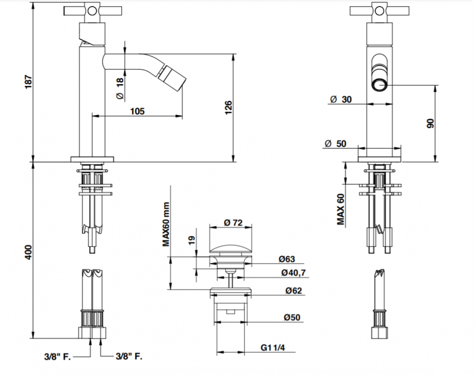 Смеситель для раковины Bongio T CROSS/T LEVER 30322 ФОТО