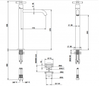 Смеситель для раковины Bongio T CROSS/T LEVER 30332 высокий схема 2