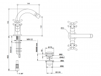 Смеситель для раковины Bongio T CROSS/T LEVER 30422 схема 2