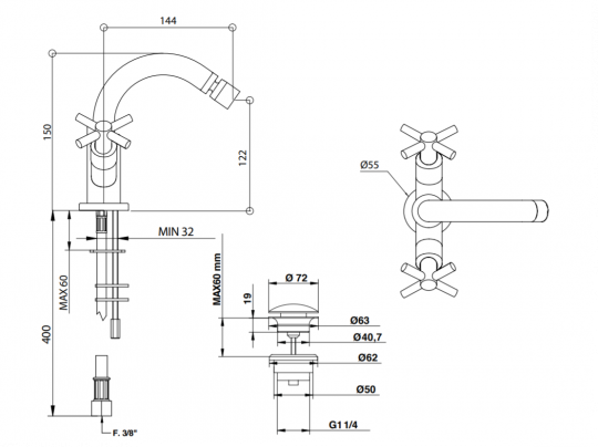 Смеситель для раковины Bongio T CROSS/T LEVER 30422 ФОТО