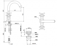 Смеситель для раковины Bongio T CROSS/T LEVER 30421 схема 2