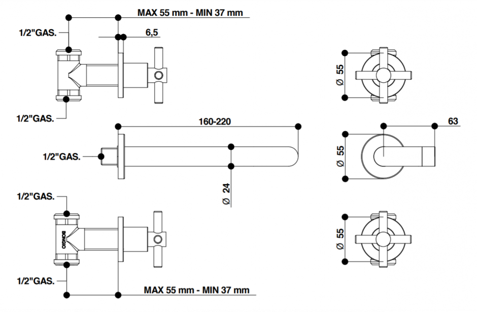 Смеситель для раковины Bongio T CROSS/T LEVER 30438/16 ФОТО