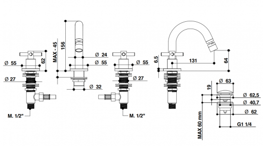 Смеситель для раковины Bongio T CROSS/T LEVER 30403 ФОТО