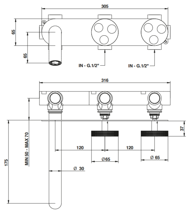 Смеситель для раковины Bongio BOWLING 38541 схема 2