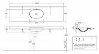 Раковина-столешница Azzurra Consolle Size подвесная SMLC2005500M 200 x 55 схема 2