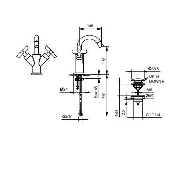 Смеситель для биде Fantini Icona Classic хромовый R062F схема 2